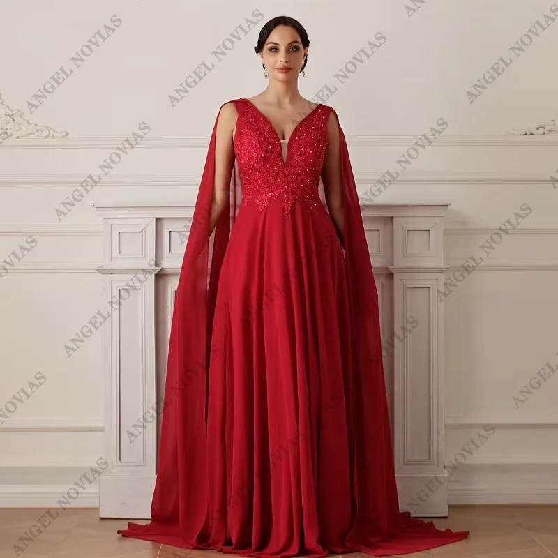 

Customized Long Burgundy Chiffon Mother of the Bride Dress Wedding Party Dress Robe Pour Ceremonie De Mariage Evening Dress