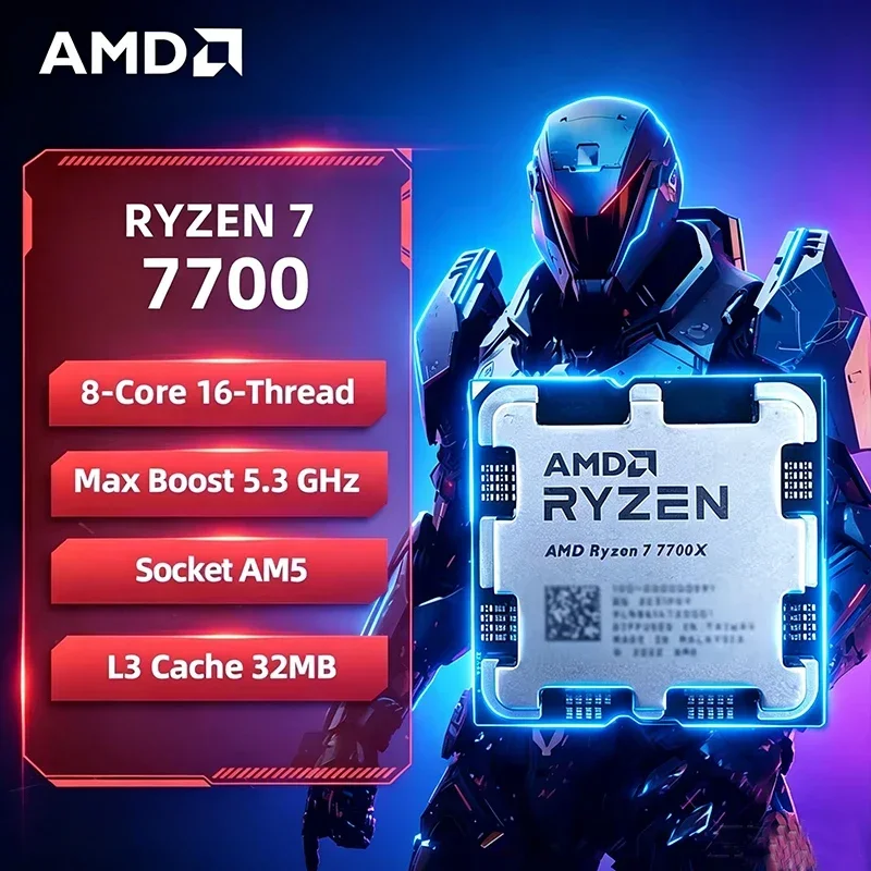 AMD Ryzen 7 7700 R7 7700 CPU 8-Core 16-Thread 5.3GHz Unlocked Desktop Processor Socket AM5 Gaming CPU Without Package Loose Pie