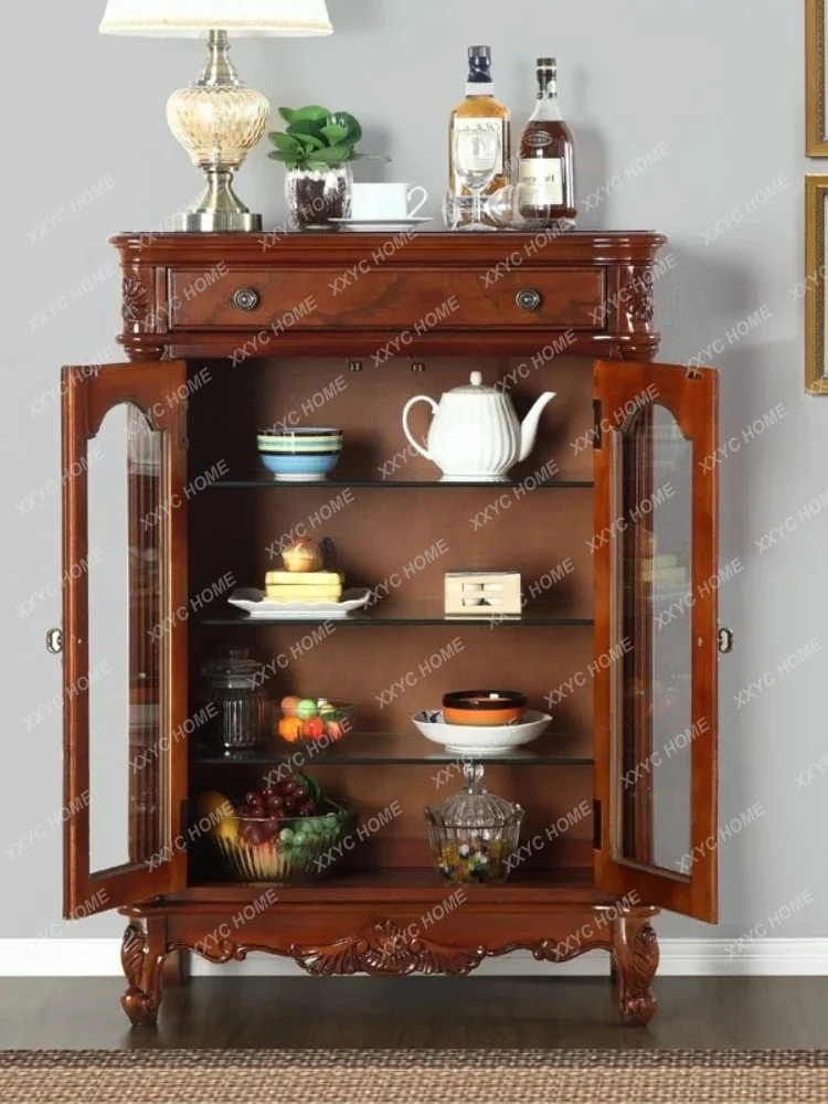 L retro wine cabinet against the wall, all solid wood double door  style single door wine cabinet