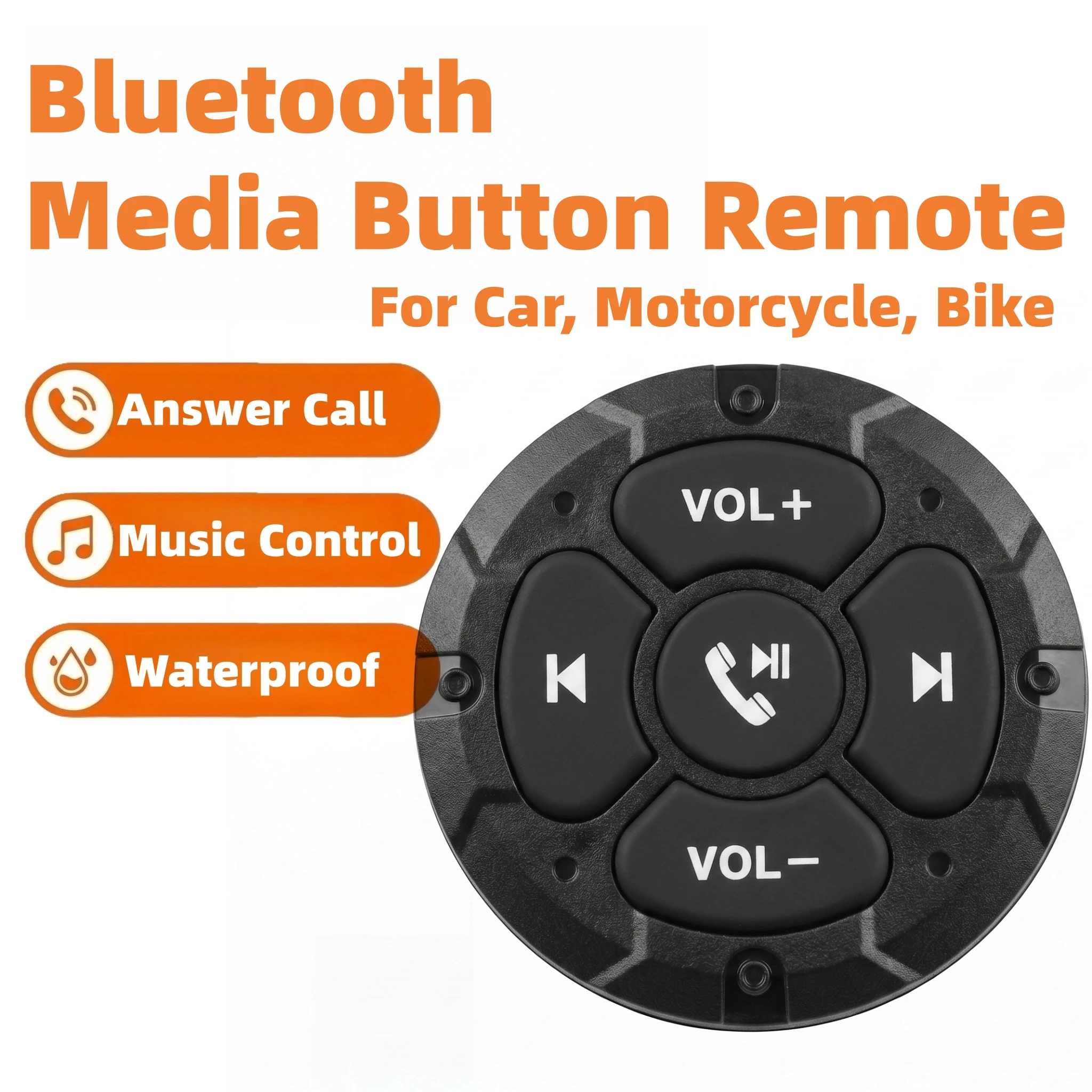 Bluetooth Media Button Remote Wireless Music Controller for Car Bike Motorcycle Steering Wheel Hands-Free Phone Control