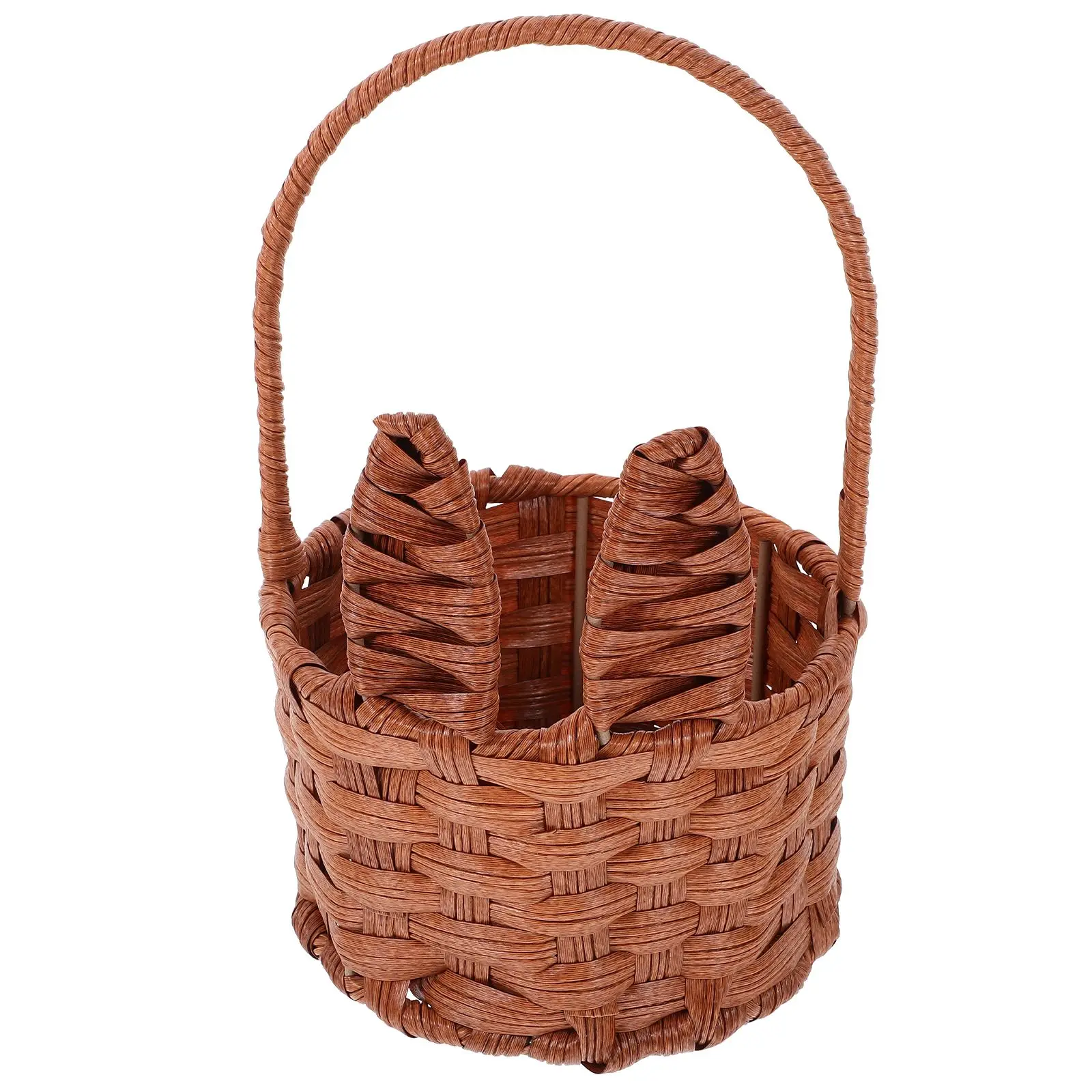 

Rabbit Ear Egg Basket Hand Woven Storage with Handle Hand-made Fruit Picnic Flower Decoration
