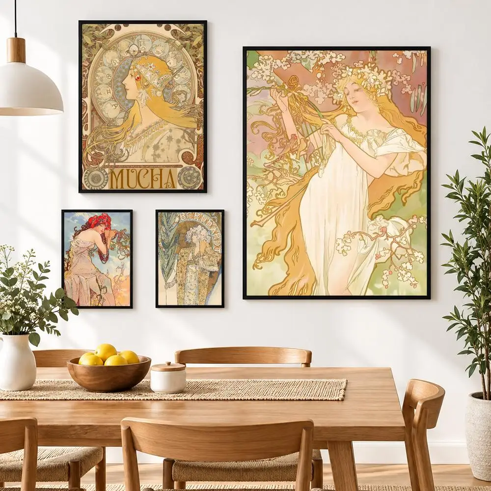 Alphonse Mucha Poster Waterproof HD Modern Peel And Stick Wall Decor Living Room Dorm Garage