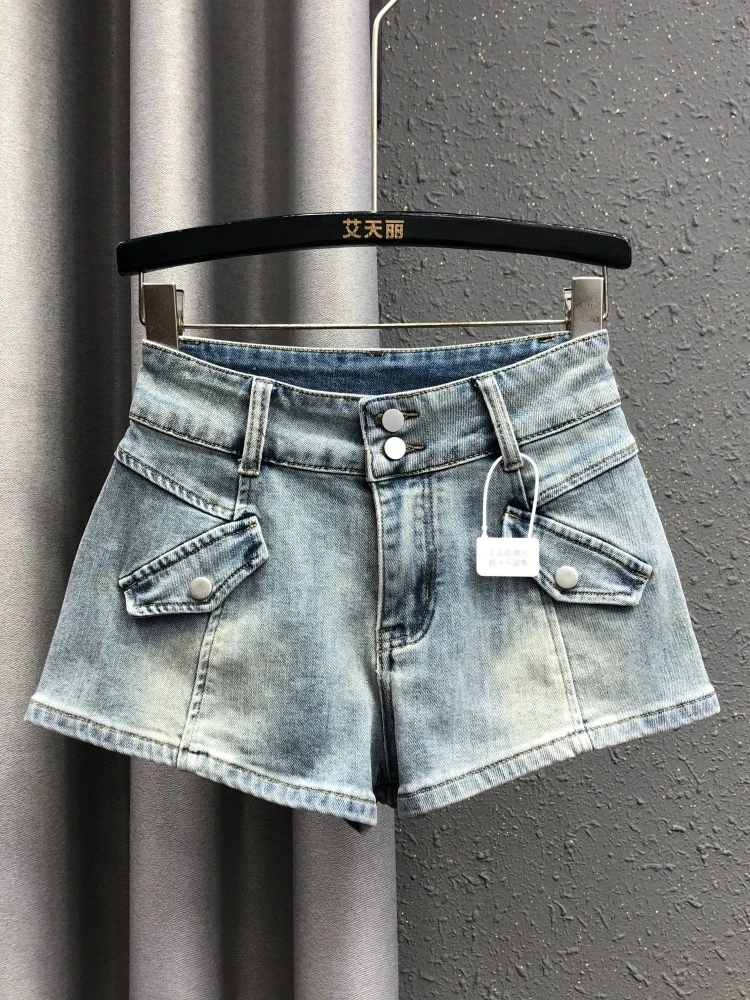 

2025 Summer Washed Jeans Women Simple Fashion Denim Shorts Summer Loose Sexy High Waist Wide Leg Shorts Female Ropa De Mujer