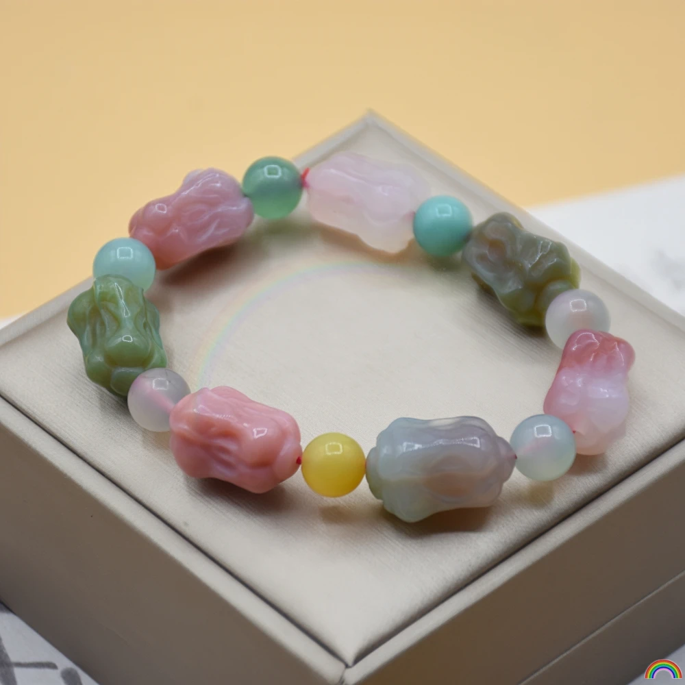 

Natural Salt Source Agate Cabbage Bracelet Candy Color Minimally Carved Crystal Hundred Wealth Jewelry Bracelet Rwbuy