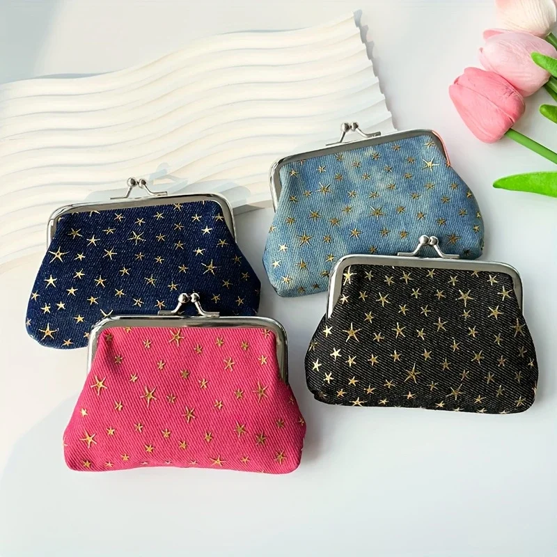 محافظ عملات كلاسيكية على شكل نجمة للنساء - محافظ محمولة بسحاب مع سلسلة مفاتيح، وحقائب عملات معدنية من القماش متعددة الألوان للتغيير والبطاقات