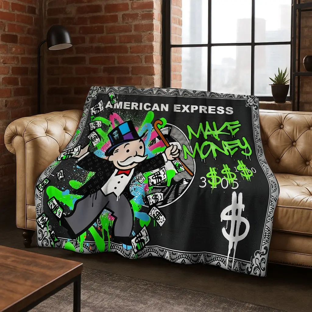 الغنية الكرتون احتكار الدولار لعبة المال الفانيلا بطانية ، دافئ لينة رمي بطانية للمنزل غرفة نوم أريكة تتحول لسرير نزهة غطاء هدية للأطفال #4