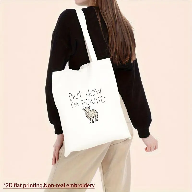 1 Piece Single-Sided Women's Hand-Painted Sheep Print Tote Bag - Simple Black Color, Suitable for Shopping, Travel, Work, and Daily Use, Lightweight and Reusable Sheep Pattern Shoulder Bag, Casual Handbag, Perfect for Going Out