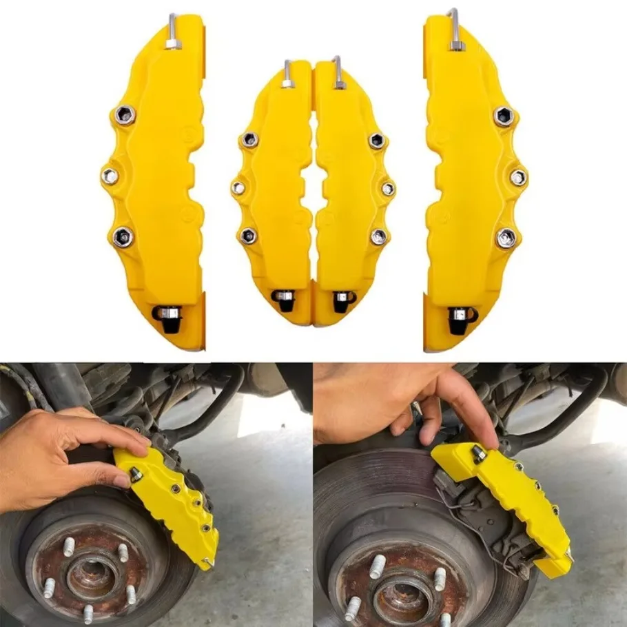 2x Yellow 3D Front+Rear Car Disc Brake Caliper Cover Parts Brake Kit Accessories