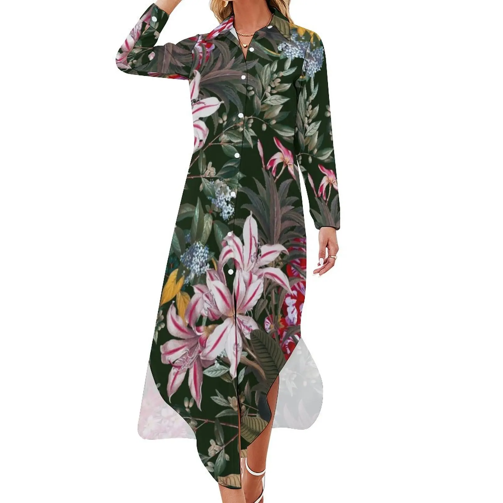 

Midnight Garden XXIII Long Sleeved Shirt Dress evening dress women's luxury party dress Women's dresses