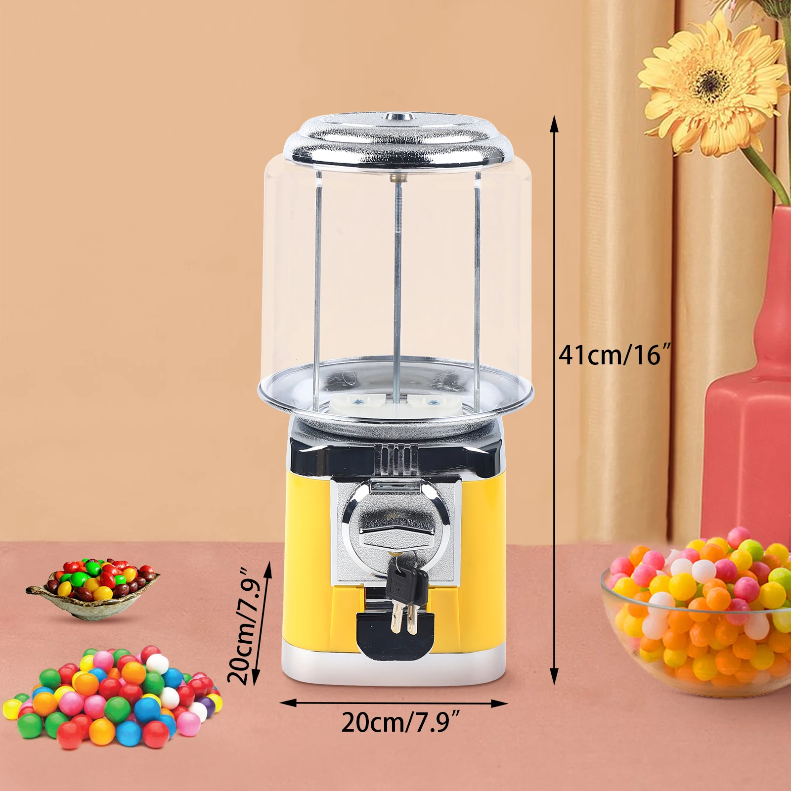 Candy Machine,200 Candies, 600-1000 Coins, Adjustable Dispenser, Space-saving, Easy Operation, Ideal Gift, Bright Yellow