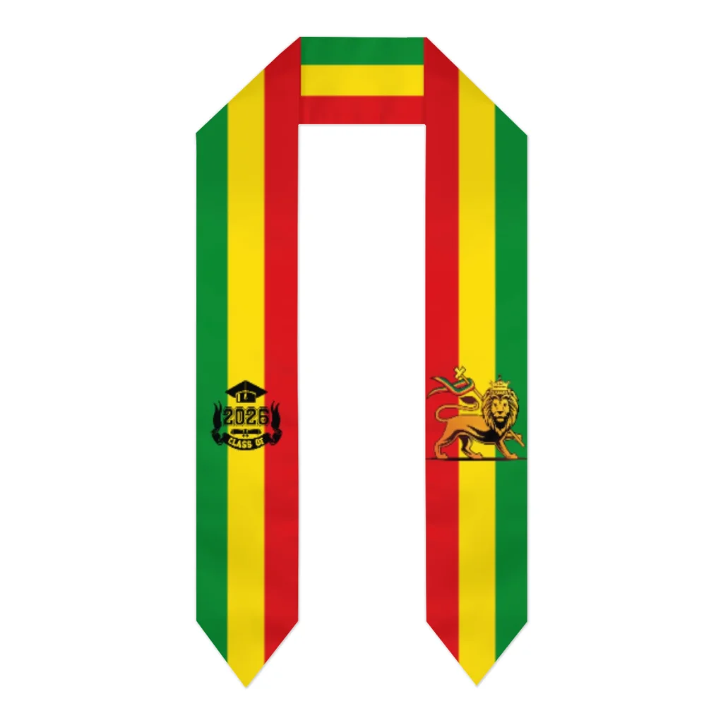 

Class of 2026 Ethiopia LION Flag Scarf Top Print Graduation Sash Stole International Study Abroad Adult Unisex 183*15CM
