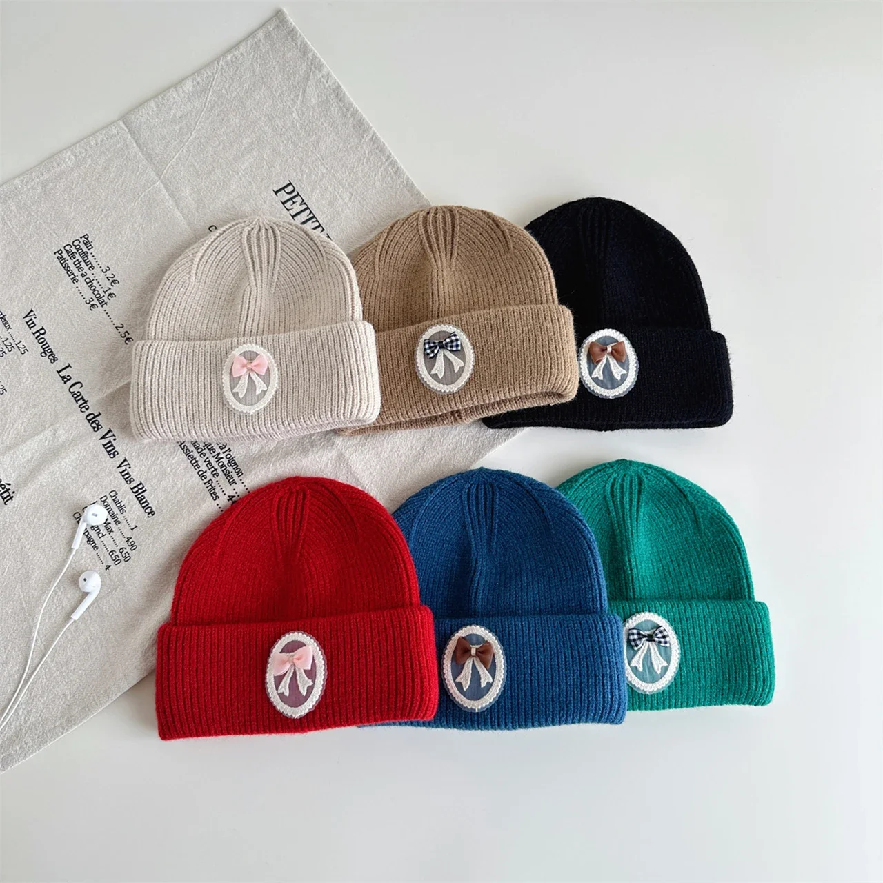 

Cute Bowknot Baby Hat Winter Warm Knitted Baby Boys Girls Cap Beanies Soft Knitted Toddler Kids Hat Bonnet