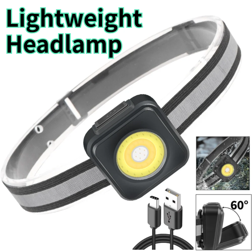 New Lightweight Adjustable Headlamp Mini COB Rechargeable Three Light Sources Head Torch for Outdoor Night Walking Lighting