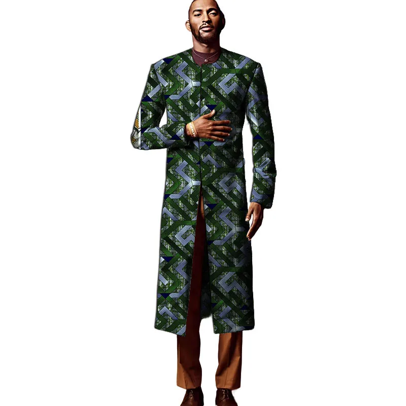 

Men's Collarless Coat Vintage Print Long Cardigan Jacket Trendy African Couture Windbreaker Party Wear Customized