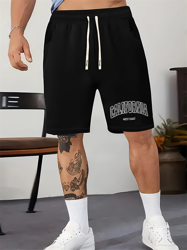 

Solid Color Letter Print Shorts Men's Summer Fashion Sports Casual Five Pants Beach Pants Loose Breathable Casual Pants