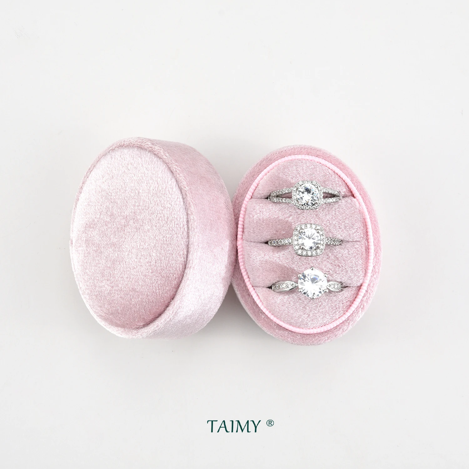 TAIMY Velvet Mini Oval Ring Box Personalized Custom Logo Muti Color 1 2 3 Slots Double Ring Box Engagement Marry Ring Box