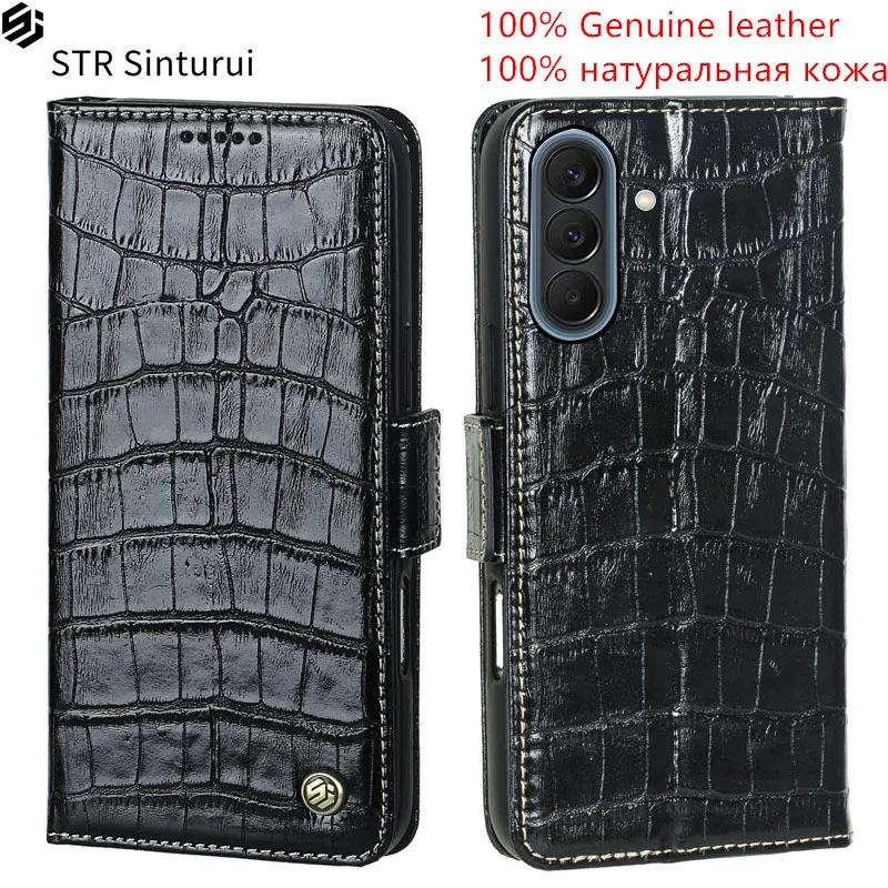 

STR 100% Genuine crocodile grain leather card Slot Wallet Cover For Samsung Galaxy A57 A37 A40 A01 A73 5G shockproof phone Case