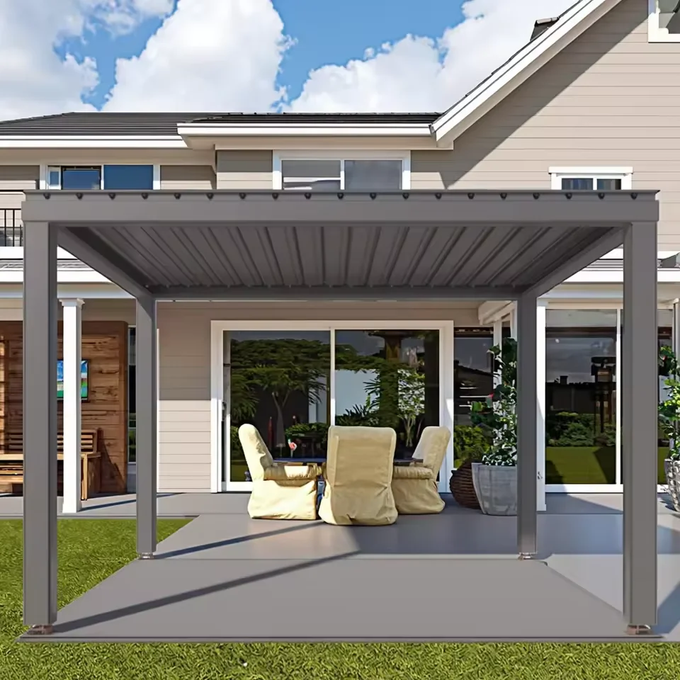 Pergo-Lite - Gazebo eléctrico de aluminio para jardín, resistente al agua, con pantalla metálica, sistema de techo bioclimático para pérgola exterior motorizada