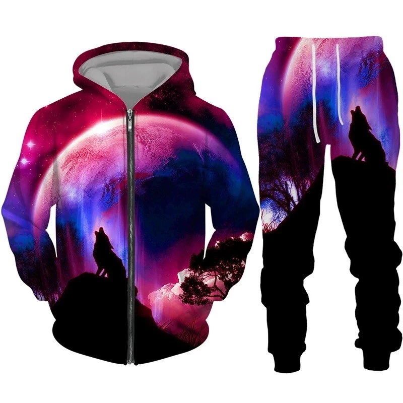 New 3D Printing The Wolf Fashion Men Women Tracksuits Crewneck ZipHoodies+pants Plus Size S-7XL Harajuku Coats Tracksuit Men