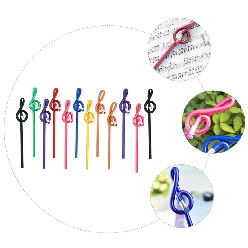 Students Note Pencils Musical Note Pencils With Eraser Colorful Music Pencils Wooden Treble Clef Bent Pencil