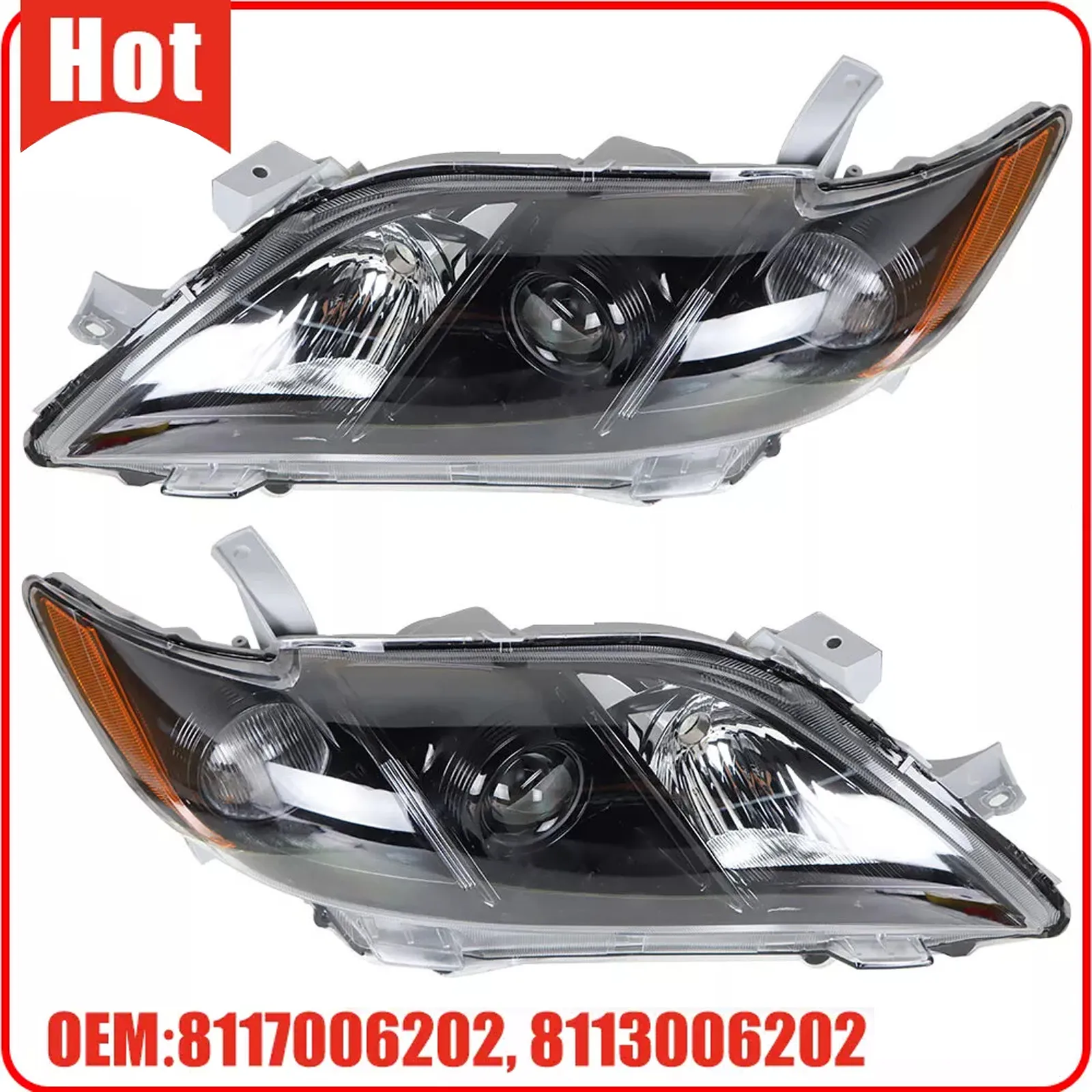 

For 2007 2008 2009 Toyota Camry Headlamp Projector Black Headlights Set LH&RH
