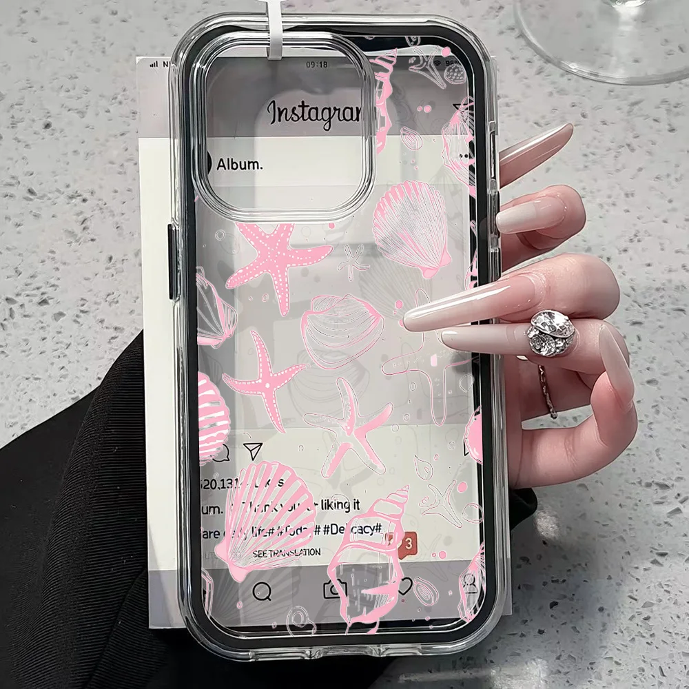 Summer Pink Seashell Clear Phone Case For iPhone 17 13 16 15 11 12 14 Pro Max 17 Air XR X Case Silicone Shockproof Soft Cover