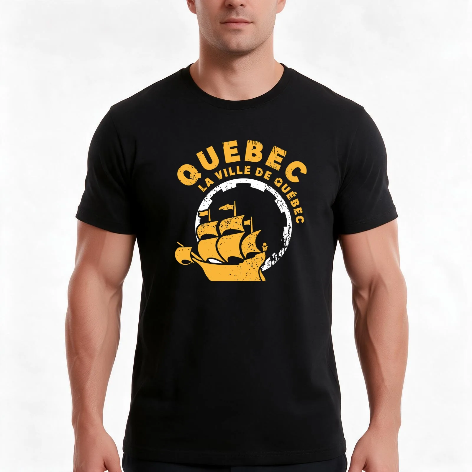 Quebec City (Retro) T-Shirt, Summer Casual Cotton Tee, Oversized Streetwear Tops, Vintage Graphic Print, Loose Fit Short Sleeve
