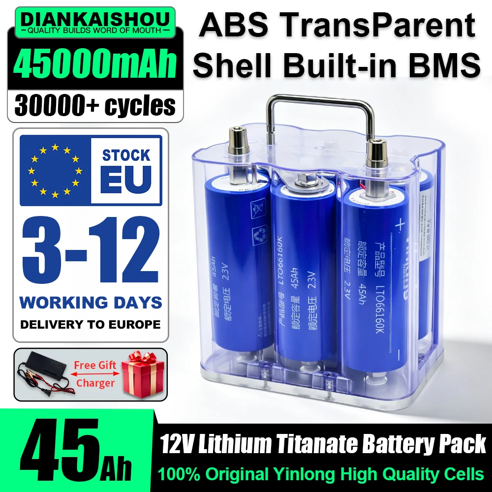 Batteria al litio titanato Yinlong 12V 45Ah Silver Dragon 66160 6S-2.3V 45Ah con BMS integrato ad alta potenza 10C, per audio auto, ricaricabile, celle 0.15m~25mΩ, celle 12V 24V 48V, materiale