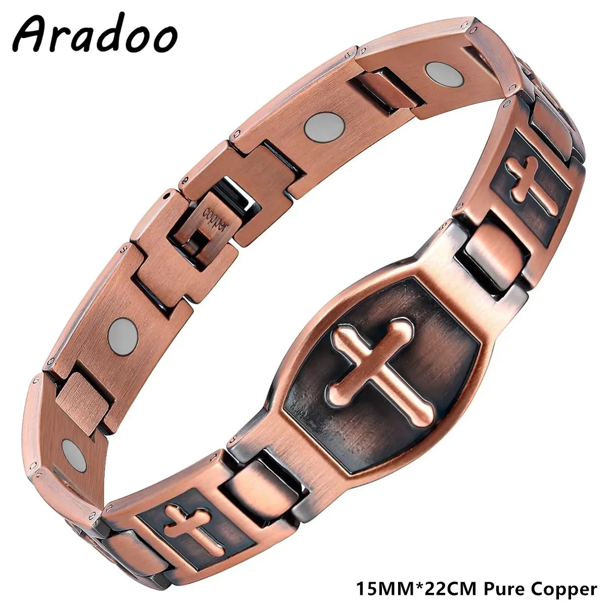 

ARADOO Pure Copper Bracelet for Men Ultra Strength Magnetic Therapy Cross Link Bracelets Jewelry Gifts