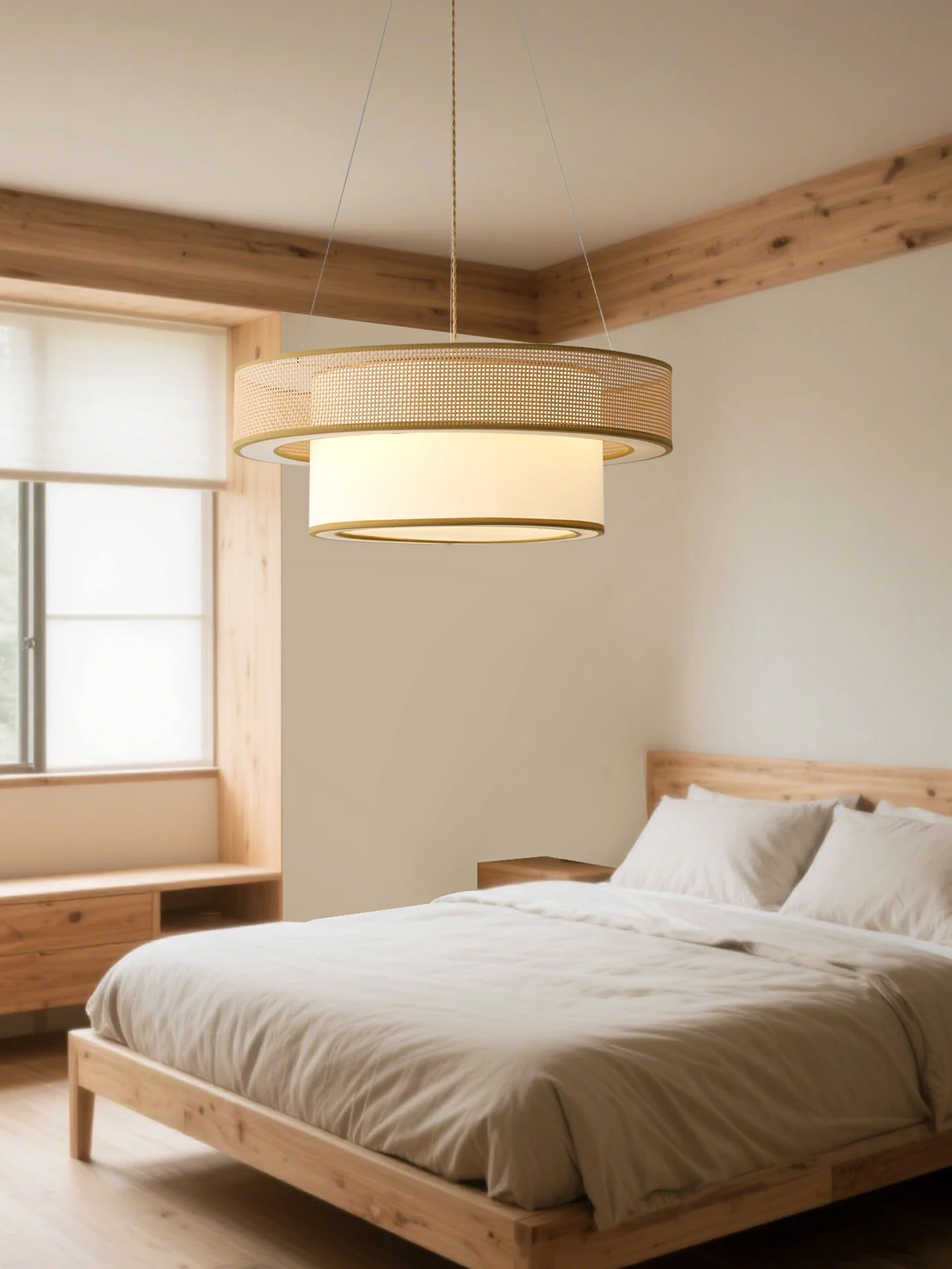 

Japanese Wabi Sabi Style Pendant Lamp Living Room Wooden Style Dining Table New Chinese Style Homestay Rattan Woven Lamp