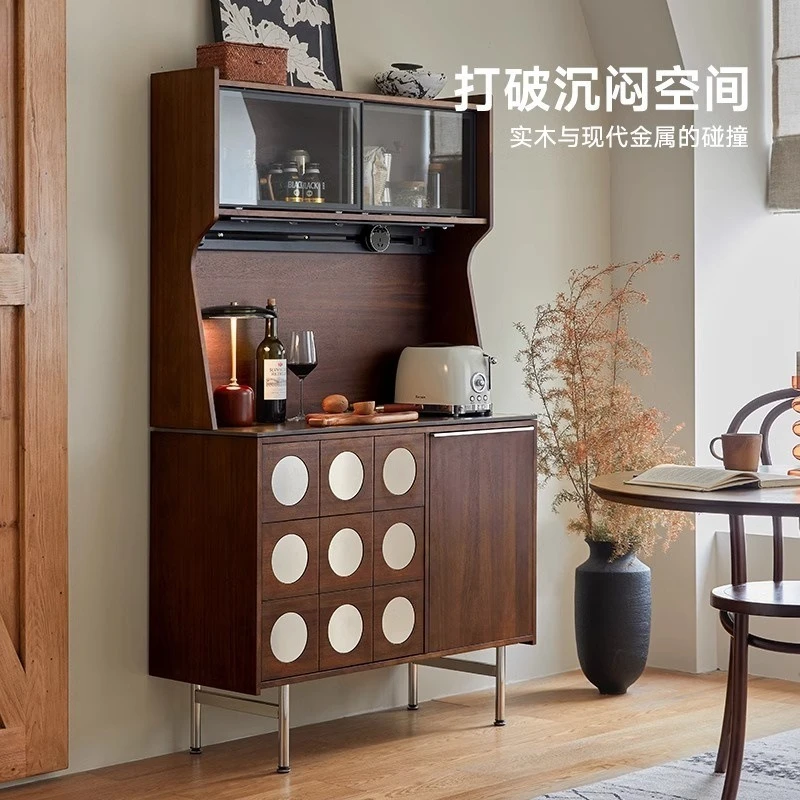 

Solid wood dining side , living room locker, Nordic wine , Japanese retro integrated high cabinet against the wall, tea storage