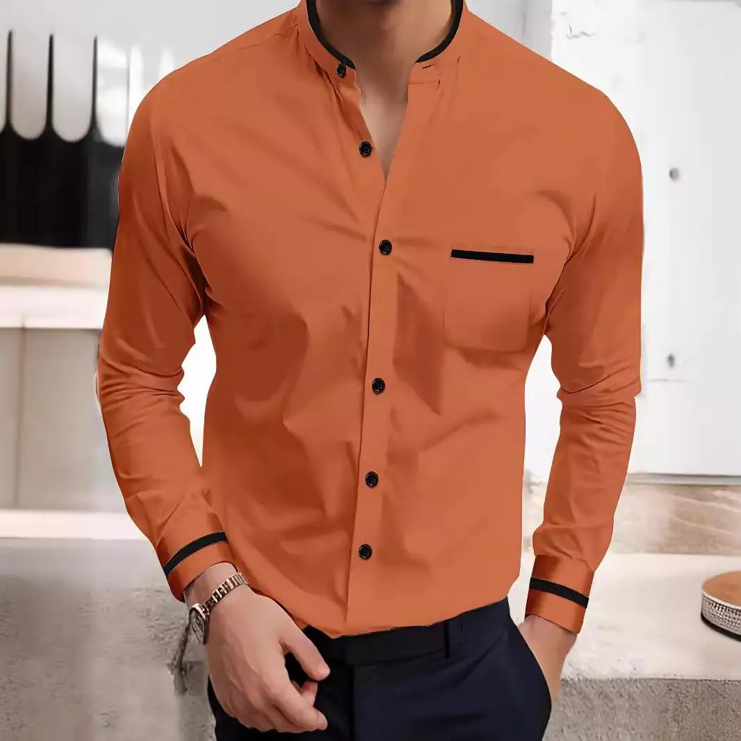 롱 슬리브 남성 셔츠, 케이트 스플라이싱 디자인, 순면 통기성, 젊은 감각의 캐주얼 버튼업