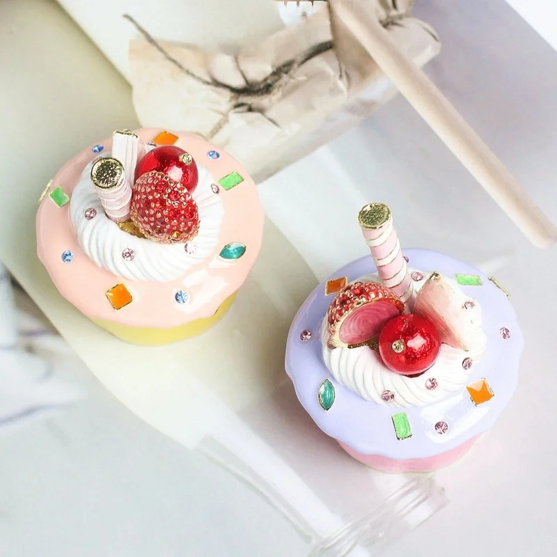 Decorative Metal Ice Cream Cake Enamel Jewelry Box Home Decor Seven Treasures Burnt Ornament Storage Gift Box Small Ornament