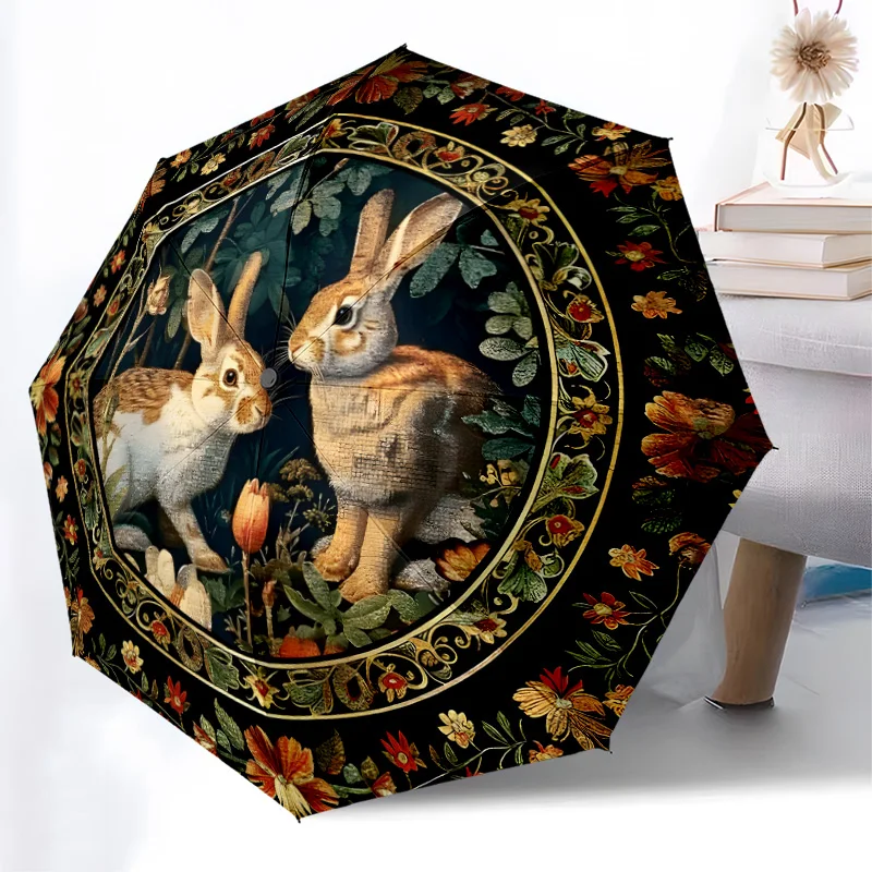 

Складной зонт с кроликом, модный автоматически открывающийся дизайн, 8, железные ребрышки, пластиковая ручка, складной солнцезащитный козырек, идеальные праздничные подарки