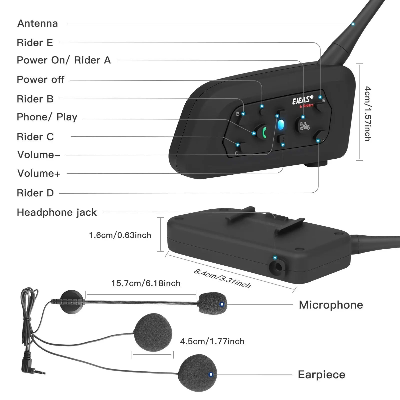 EJEAS V6 PRO Motorcycle Helmet Headset Bluetooth Intercom Communicator 800M For 2 Riders IP65 Waterproof Music Interphone