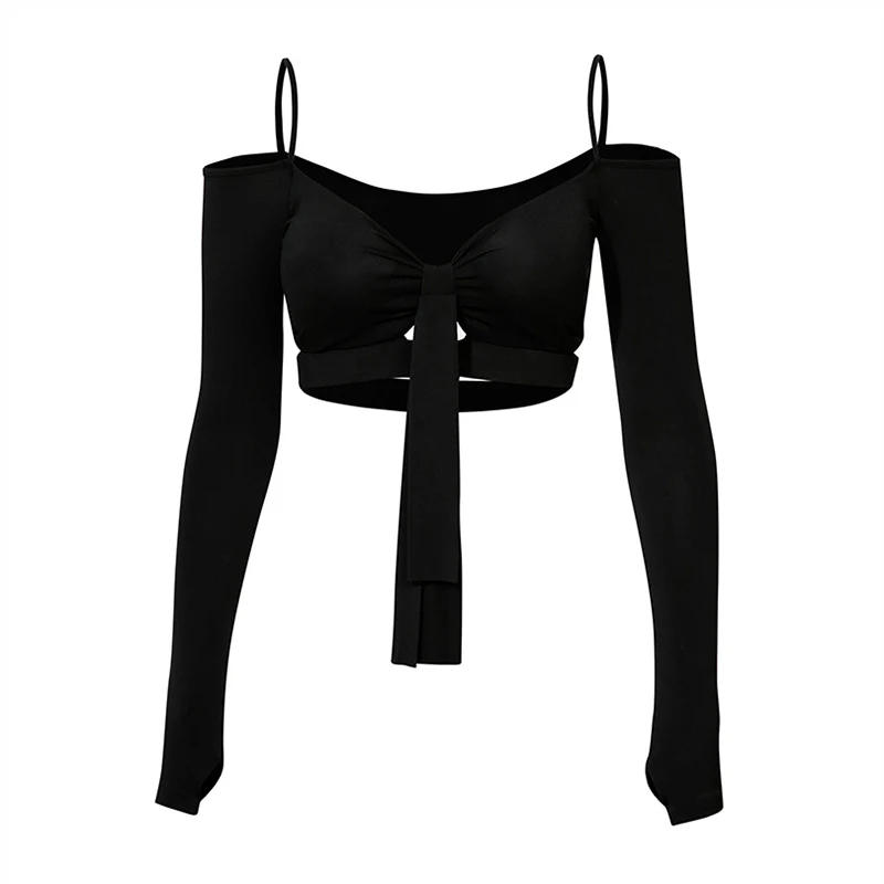 Abbigliamento da ballo latino Top con bretelle con scollo a una linea per donne adulte con protezioni per il petto Tuta da allenamento a maniche lunghe standard nazionale