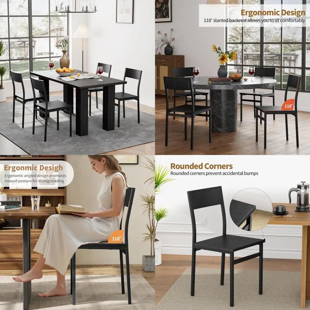 

Set of 4 Rustic Wooden Dining Chairs with Metal Frame and Slat Back for Modern Farmhouse Kitchen