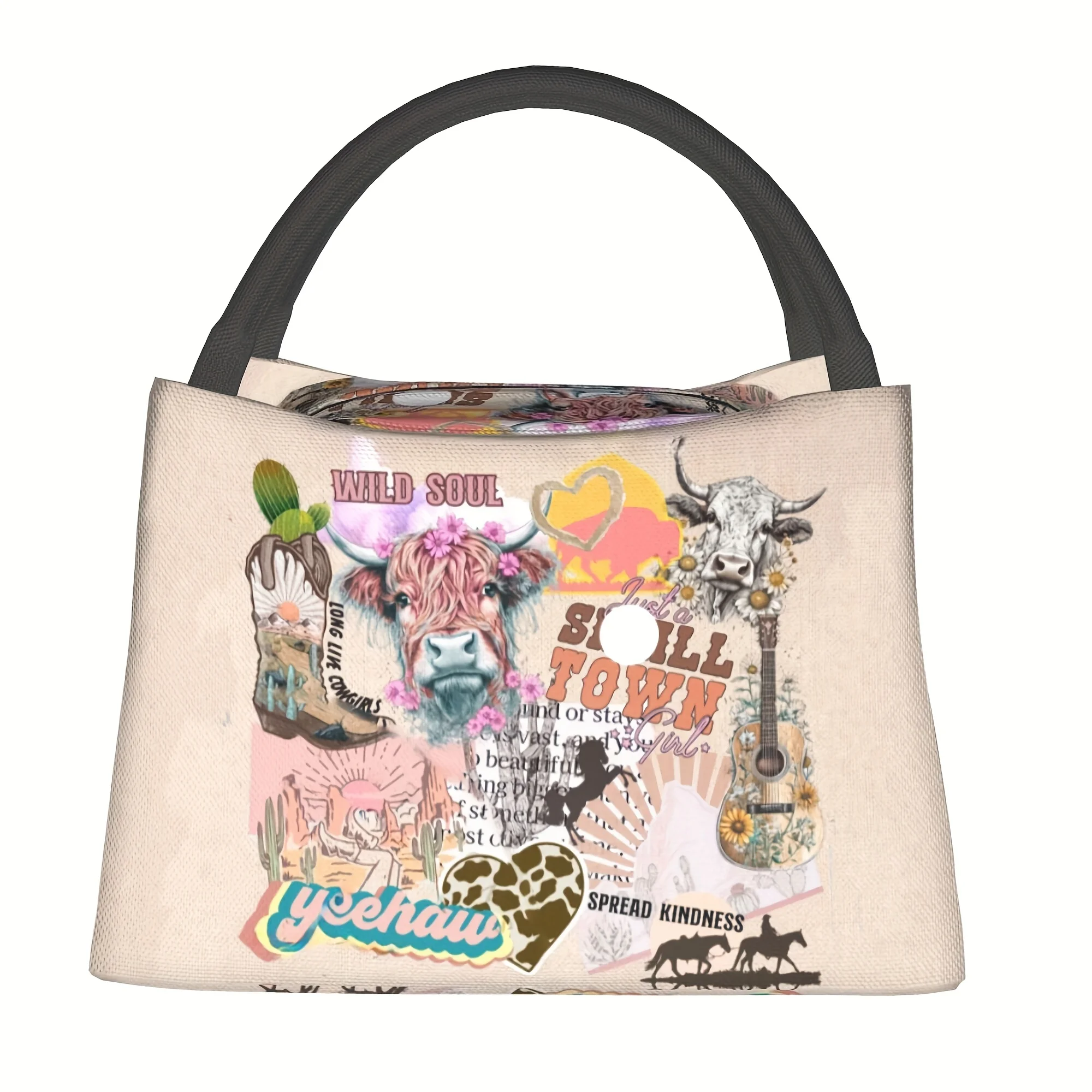 1pc Western Cowboy, Yak Pattern, Portable And Reusable Refrigerated Bag, Insulated Lunch Bag, Used For Camping, Picnicking
