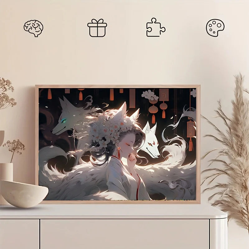Mini formato puzzle 1000 pezzi volpe a nove code fata creatura mitica arte regalo incantante per mitologia buff decorazione della parete di casa 38x26 cm