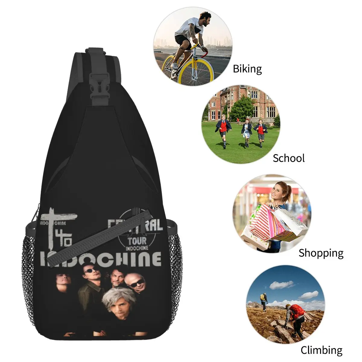 Indo chine Rock Band Schulter taschen Brust Cross body Schulter gurt Rucksack Wandern Reise Tages rucksäcke bedruckte Tasche