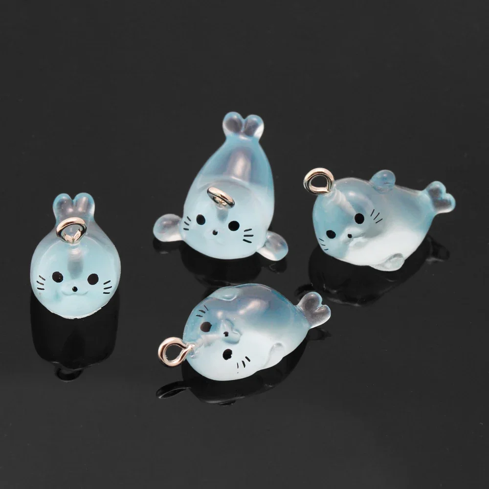 

10PCS Cute Luminous Resin Animal Seal Pendant Charms for Jewelry Making Supplies DIY Keychain Findings