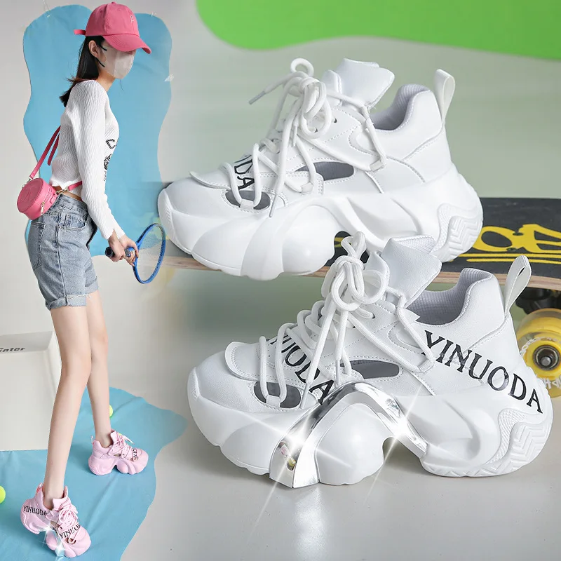 

2025 Thick Bottom Dad's Shoes Women's Round Head Sandals Mesh Strap Shoes Sponge Cake Casual White Shoes Women