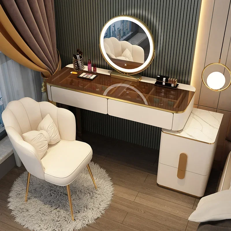 Modern Unique Makeup Vanity Table Expression White Simple Led Mirror Makeup Table Cream Wind High-end Commode Home Furniture