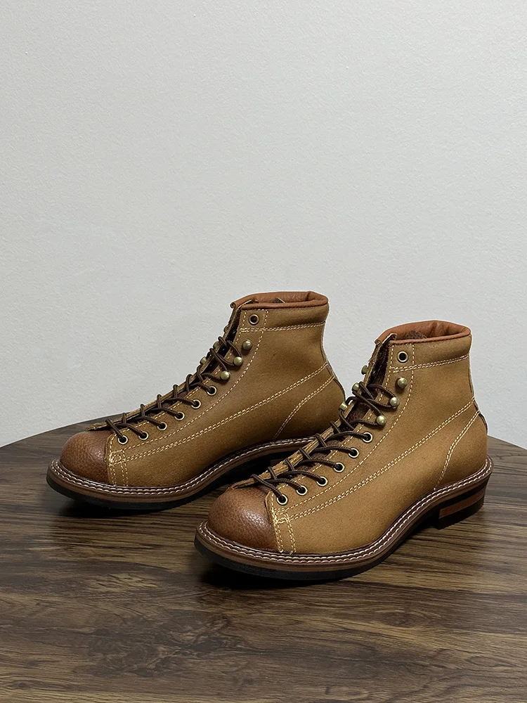 

Мужские рабочие ботинки в стиле ретро, кожаные боксерские ботинки десантника, повседневные уличные низкие кожаные высокие рабочие ботинки с прошивкой
