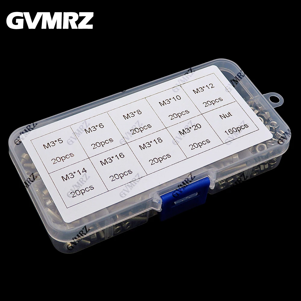 340 peças m3 m3x5 m3x6 m3x8 m3x10 m3x12 m3x14 m3x16 m3x20 parafusos de cabeça de botão de soquete sextavado inoxidável kit de sortimento de porca de parafuso allen