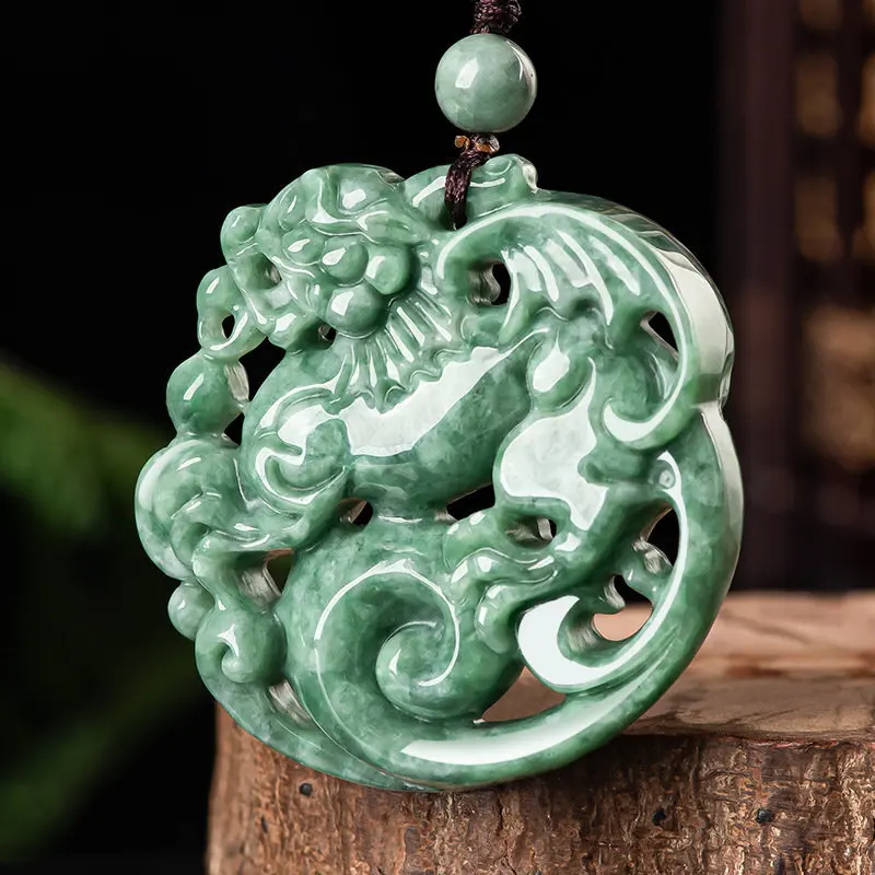 Natural A-grade Jade Ruyi Domineering Qilin Jade Pendant Atmospheric Men's Hollow Necklace Women's Charms Jewelry Drop Shipping