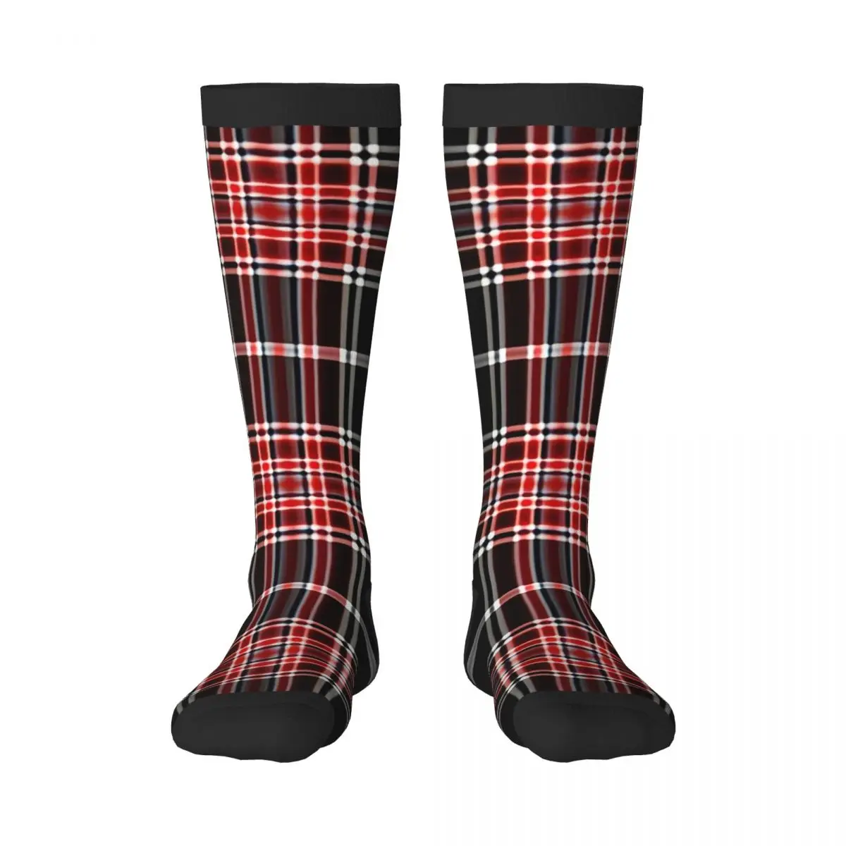 High Socks Nostalgic Striped Plaid Pattern Over Knee Socks Streetwear Long Hosiery for Daily