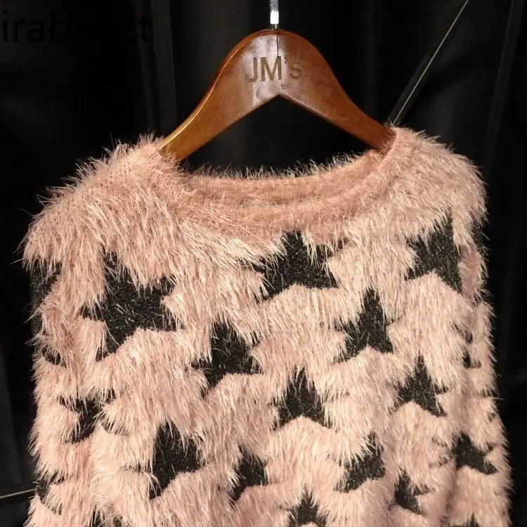 2024 Winter Bright Silk Sparkly Star Sweater Port Light Luxury Wind Fluffy Soft Slimming Blouse Woman Sweater Women