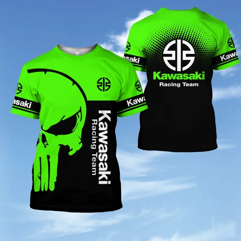 

MOTO-2025 Summer New Men's Motorcycle Kawasaki Logo 3D Printed Casual T-shirt Quick Drying T-shirt Men's Street Large Top