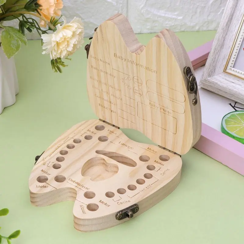 Tooth Boxes Saver & Holders for Lost Teeth Kids Boys Girls First Birthday Gift Too Shape Holders Wooden Box